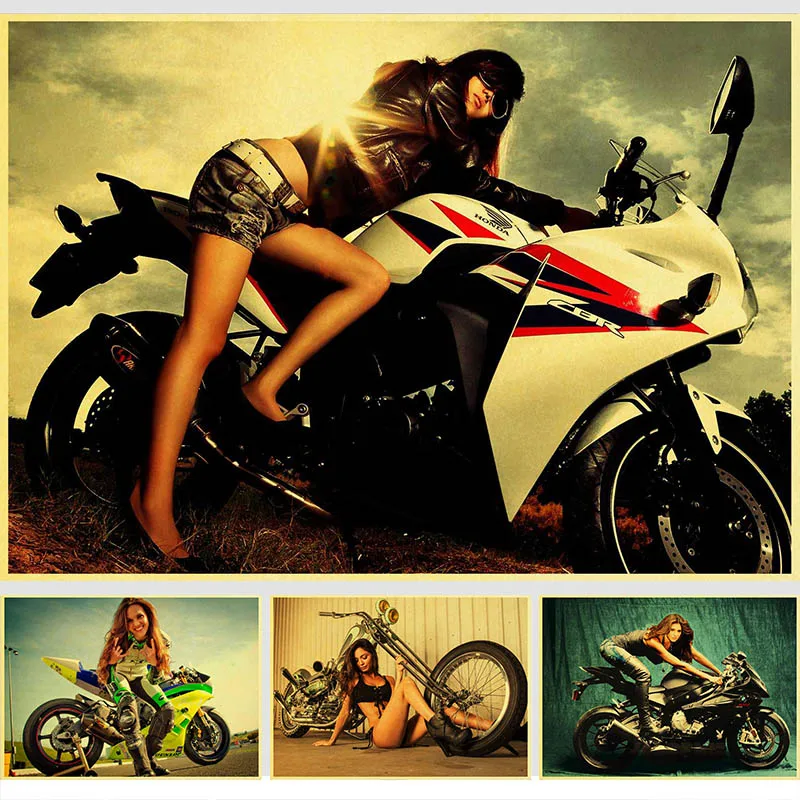 Motorcycle Car model Girls Vintage Paper Poster Wall Painting Home Decoration No Frame | Дом и сад