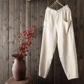 

Womens Cotton Linen Loose Pants Ladies Fashion New Beach Drawstring Casual Slacks Plus Size Trousers