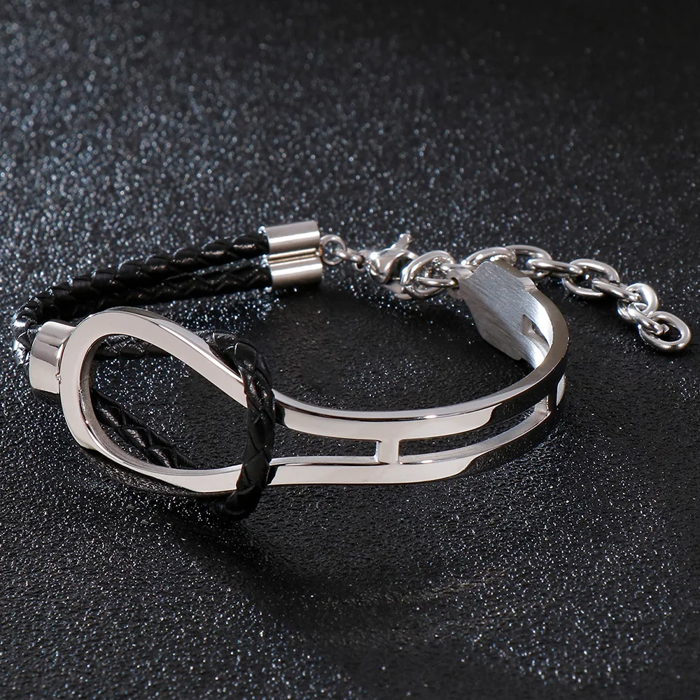 Adjustable Double Layer Leather Bracelet Man Gold/Black Stainless Steel Mens Wrap Bracelets Male Bangles Personalized Jewelry