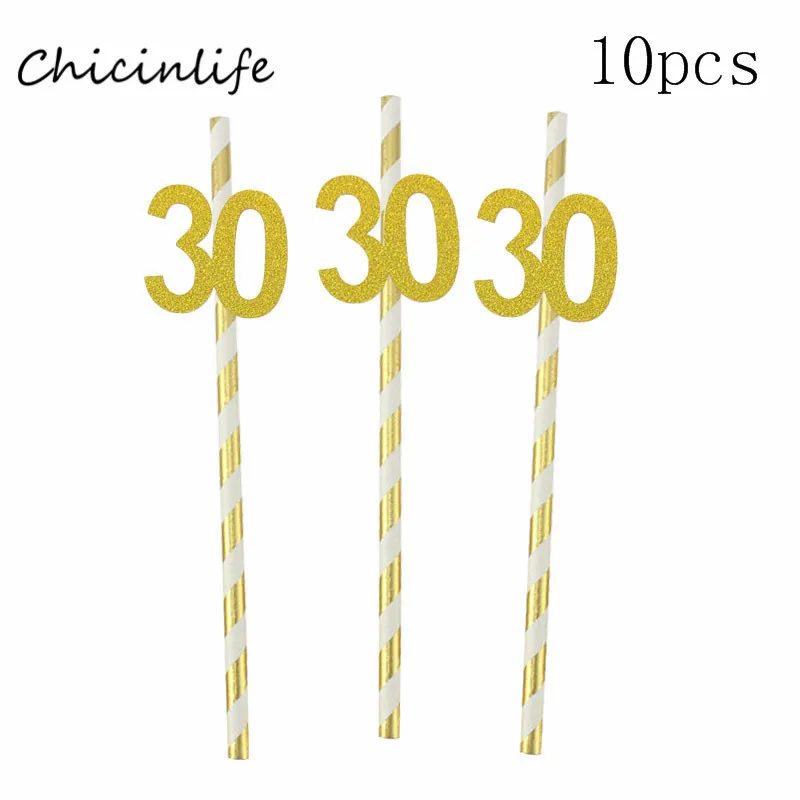 gold 30 straws Chicinlife счастливый 30 40 50 60th День Рождения овсянка баннер для вечеринки в честь Дня Рождения Украшения С Днем Рождения шар гирлянда подарок на день рождения - Цвет: gold 30 straws