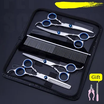 

Professional Pet scissors Straight &Thinning & Curved scissors 3pcs set +comb for dog grooming dogs shears hair cutter 7.0 inch
