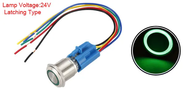 Green Latching-24V Uxcell кнопочный переключатель мгновенного мгновенный 19mm монтажное Диаметр 1NO 1NC COM 12/24V светодиодный светильник с разъем провода - Цвет: Green Latching-24V