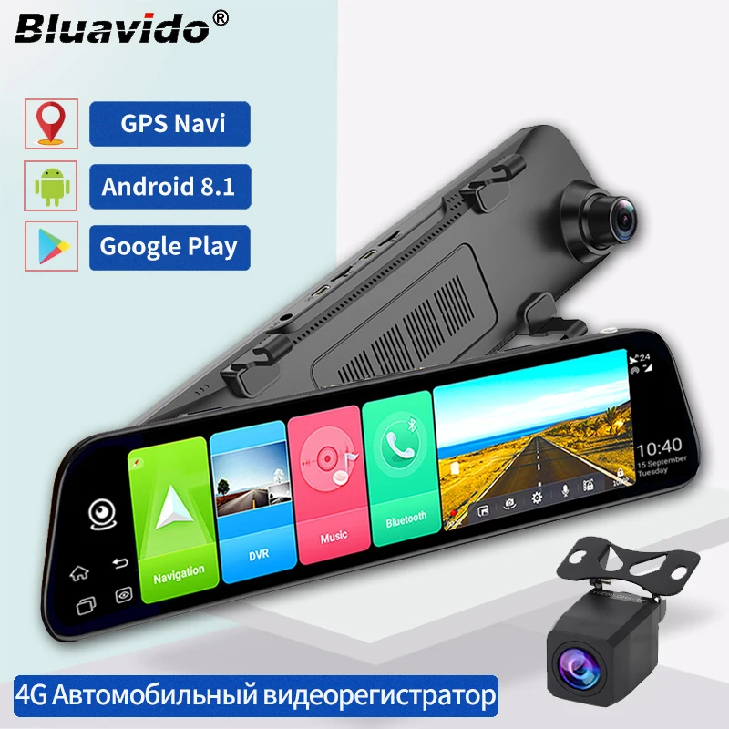 Bluavido 8 in 1 Car Rear View Mirror Camera 4G Android Navigation ADAS Dash Cam 1080P WiFi Video Recorder Auto Assist Remote DVR