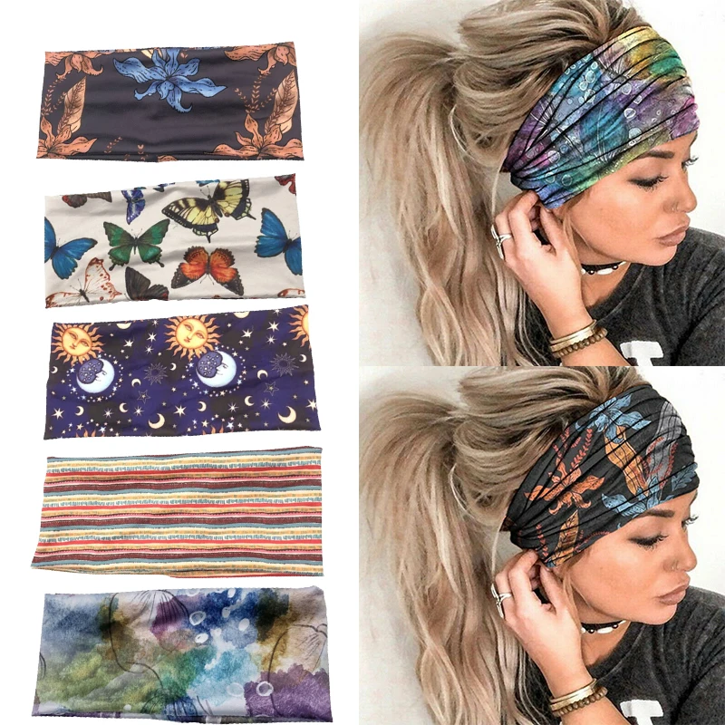 Boemia Copricapo Donna Elastico Copricapo Fasce Fasciatura Stretch Ragazza Fasce Per Capelli Larghi Foulard Sciarpa Fasce Per Capelli Yoga