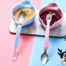 Cuillère à pommes en acier inoxydable pour bébé, grattoir à Double tête dentelée, bord en dents de scie, manche Long, outil de préparation des aliments pour enfants