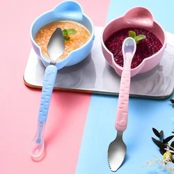 Cuillère à pommes en acier inoxydable pour bébé, grattoir à Double tête dentelée, bord en dents de scie, manche Long, outil de préparation des aliments pour enfants 
