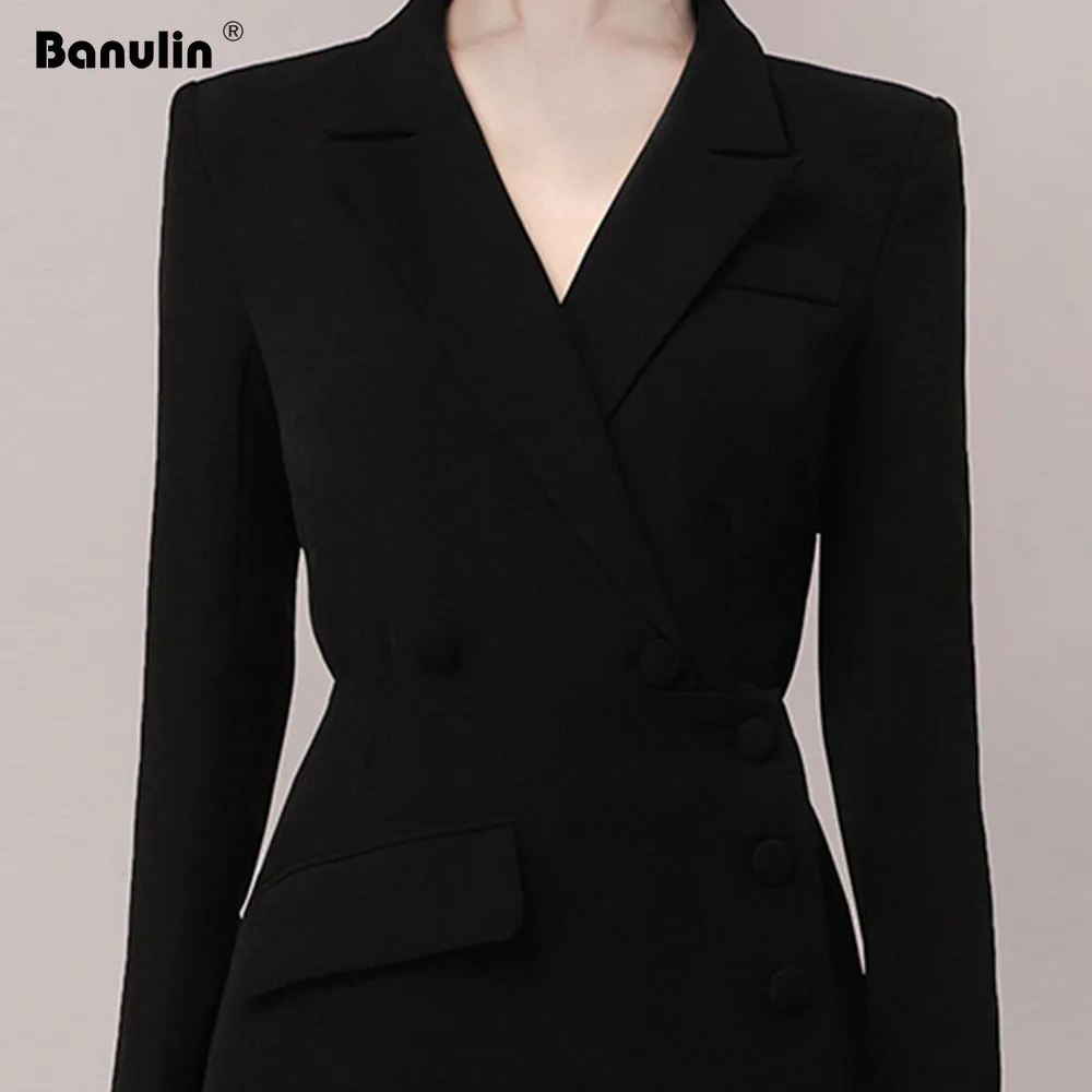 Black Friday Banulin 2020 New Fashion Spring Black Single-breasted Korea Dress Women Notched Asymmetry Dresses OL Formal Business Vestidos