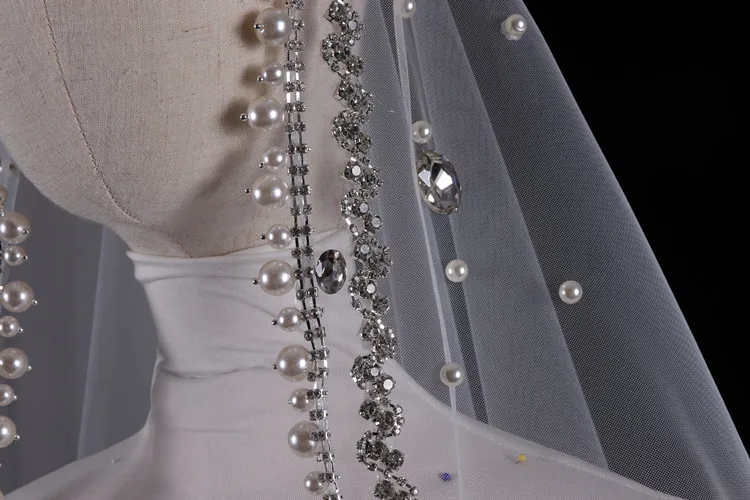 Vintage Pearls With Rhinestone Bride Veils Wedding Headdress bridal veil
