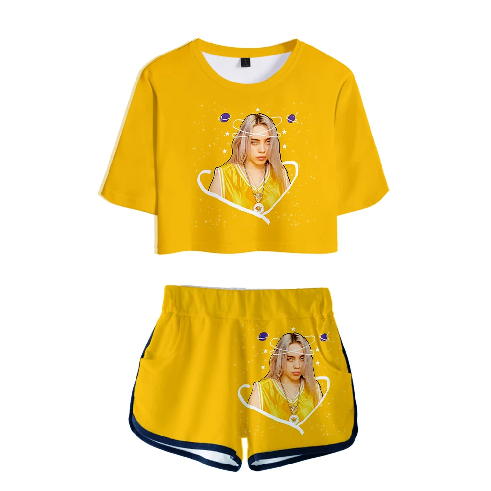Летняя новая модная сексуальная 3DT рубашка с коротким рукавом billie eilish Женская Удобная тонкая футболка+ шорты Женский Повседневный костюм