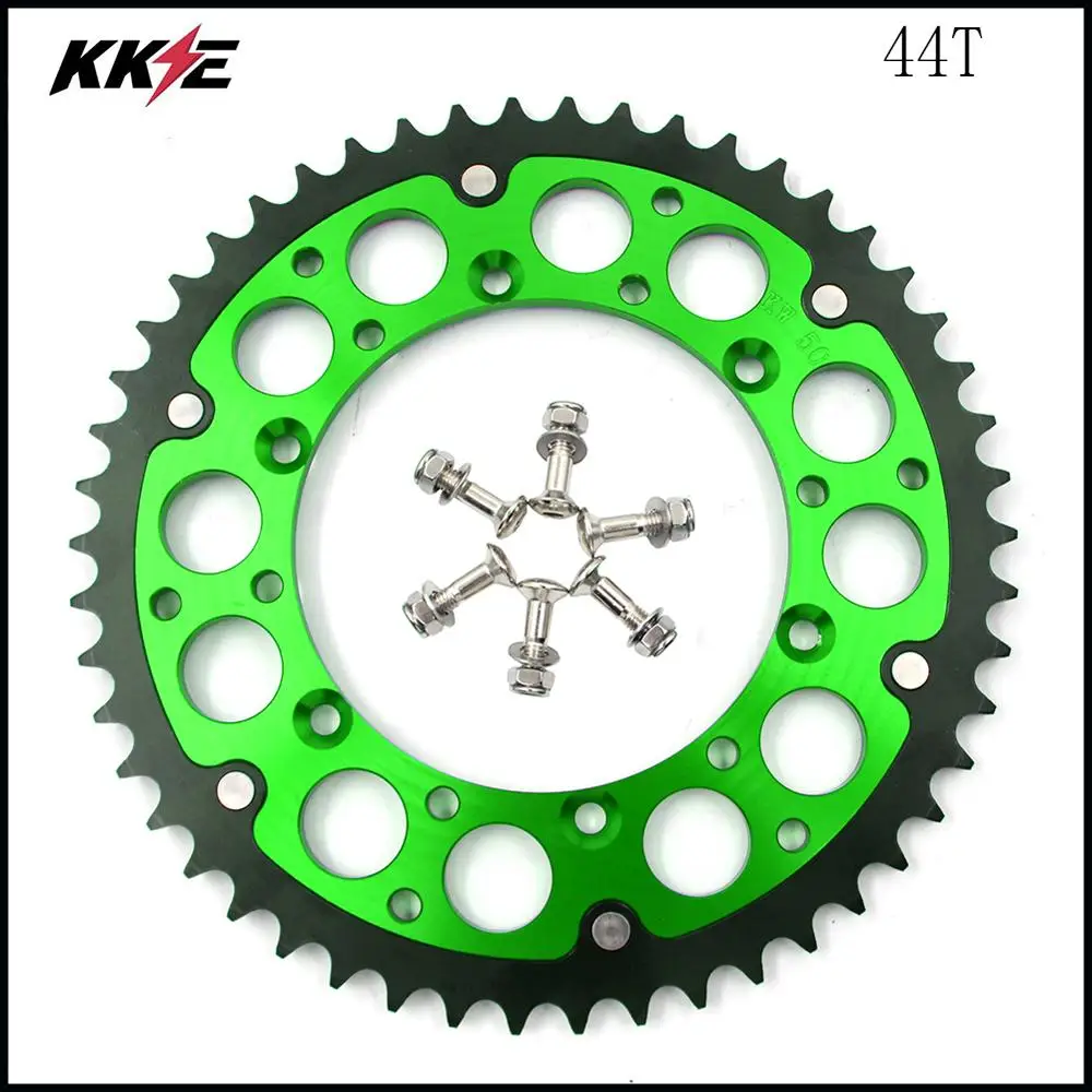 Задняя звездочка для мотоцикла KKE 44T зеленая/синяя KAWASAKI KX250F KX450F 2006 2020 KLX450R 2007