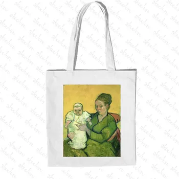 

Shopping Bag Canvas Vintage Eco Female Shopper Bag Van Gogh Portrait Of Madame Augustin Roulin And Baby Tote Bag For Women 2020