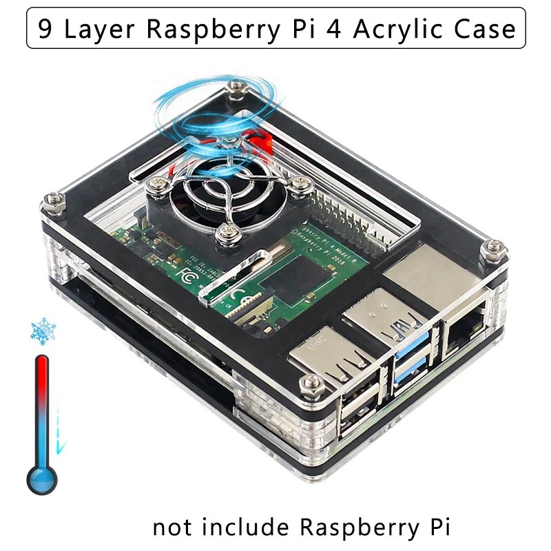 9-слойный акриловый чехол для Raspberry Pi 4 прозрачный корпус поддержка вентилятора