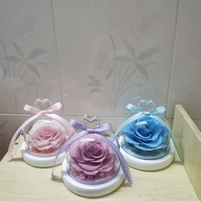 Lámpara Led rosa en cúpula de cristal, exclusiva Rosa flor inmortal, cumpleaños, La Bella y la bestia, Día del Maestro eterno, rosa púrpura