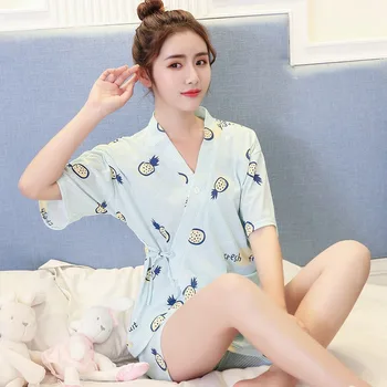 

2019 Summer Short Sleeve Kimono Thin Pajama Sets for Women Shorts Sleepwear Pyjama Loungewear Homewear Pijama Mujer Home Clothes