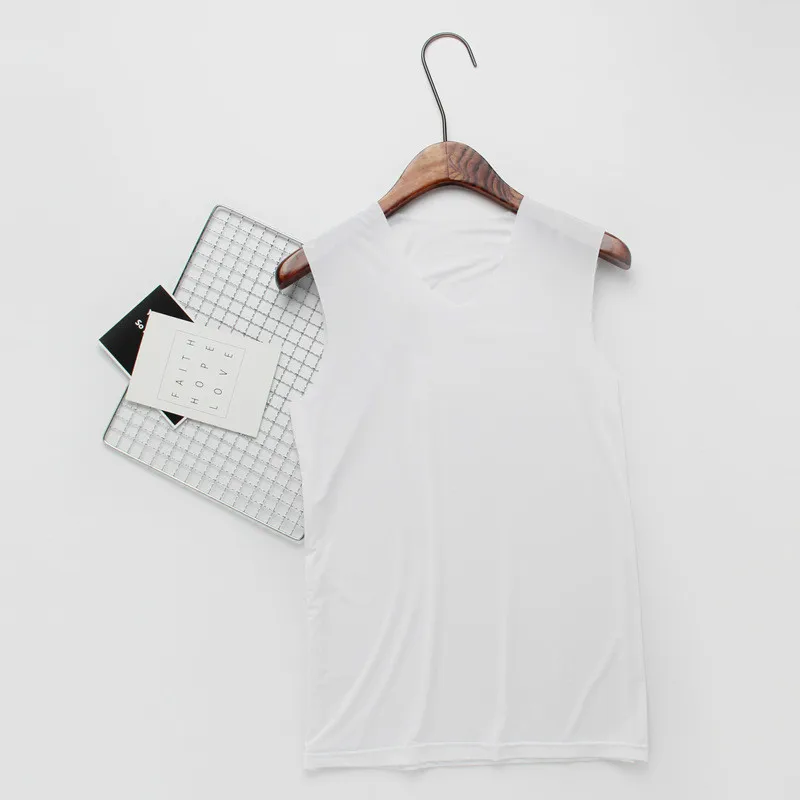 V neck White Мужские трусы широкая верхняя часть с бретельками Бесшовные дышащие без рукавов Фитнес Бег Бодибилдинг рубашки для тренировки плюс размер L-3XL - Цвет: V neck White