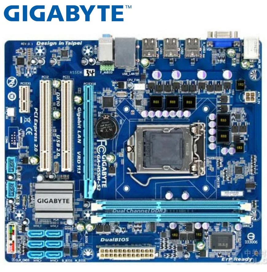 Pаспродажа Оригинальные платы для Gigabyte ga h55m s2 DDR3 LGA 1156 H55M S2 USB2.0 VGA 8 ГБ H55 настольная материнская плата Бесплатная доставка