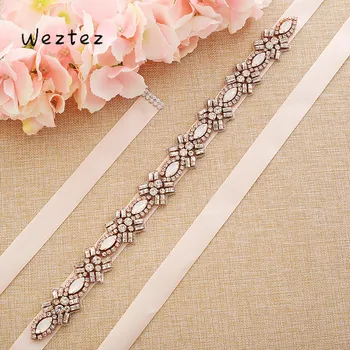 

Rose Gold Rhinestones Wedding Sash Crystal Bridal Dress Belt Diamond Wedding belt For Bridal Accessories A216RG