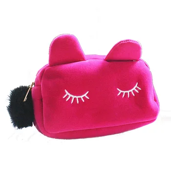 

Cat Cosmetic Bag Velour Make Up Case Travel Toiletry Storage Bag Hairball Zipper Makeup Organizer Women Cosmetics Necessaries