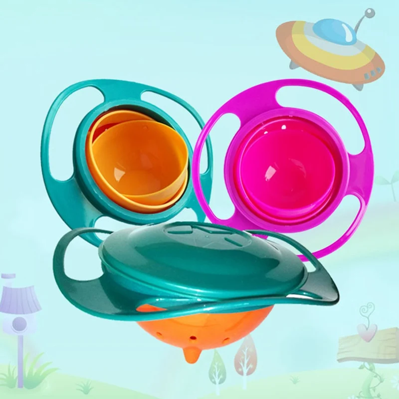 

360 Rotating Baby Food Grade Plastic UFO Gyro Style Bowl Round Leakproof Overflow Children Feeding Fruit Turntable
