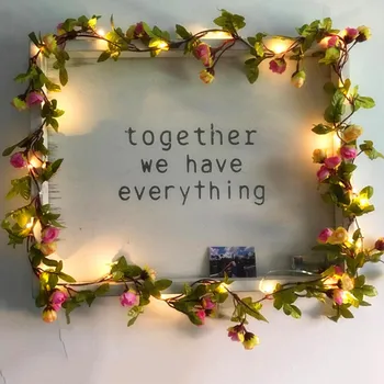 

Rose Flower Vine String 20 LED Lights Decoration Leaf Garland Battery Fairy Lights With Copper Wire