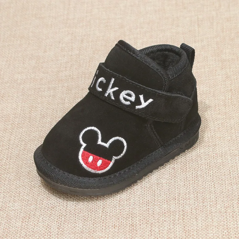 Детская обувь Хлопок 1-3 лет зимняя обувь детская обувь из натуральной кожи для малышей Зимние Ботинки для мальчика - Цвет: Черный
