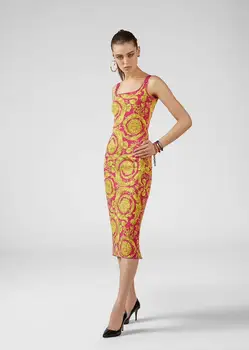 

High Quality Orange Sleeveless Jacquard Celebrity Rayon Bandage Dress Vestidos Party Dress