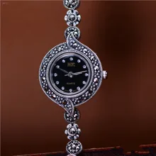 S925 Стерлинговое серебро ювелирные изделия тайское серебро ретро Макси женские часы браслет для женщин стиль Модные ювелирные изделия поп браслет