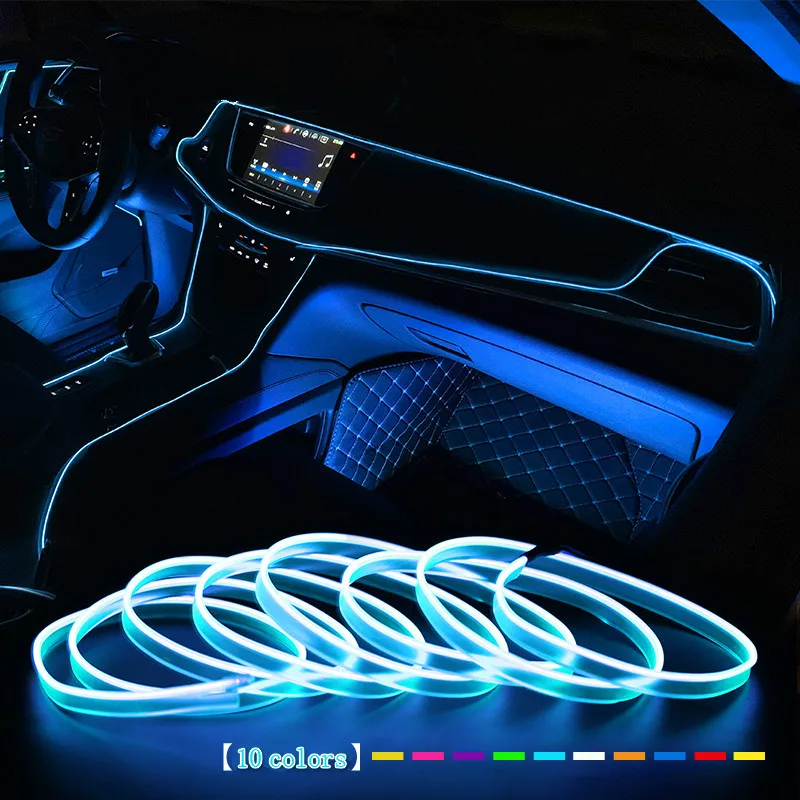 Universal Car Interior LED Decor Fluorescent Neon Wire Strip Atmosphere Cold 12V 