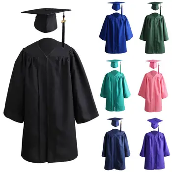 

2020 Kids Kindergarten Graduation Gown with Tassel Decor Cap Solid Color Zip Closure Kindergarten Graduation Gown and Cap Kids