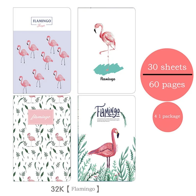 

4pcs/bag Lovely Creative A5 Notebook Large Flamingo Agenda Note Diy's Car Line Notebook School Stationery Office Supplies Gift