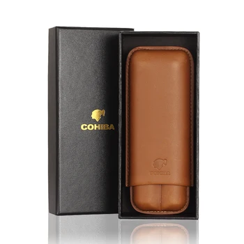 

COHIBA Travel Humidor Box Leather Cigar Case 2 Tube Holders Cigar Humidor Portable Zigarren Box For Cohiba Cigar