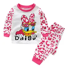 Новинка 100 г, хлопковые пижамы для девочек детская пижама из 2 предметов для маленьких девочек детские пижамы для девочек, костюм с длинными рукавами с изображением Дейзи Дак, для 2-7 лет