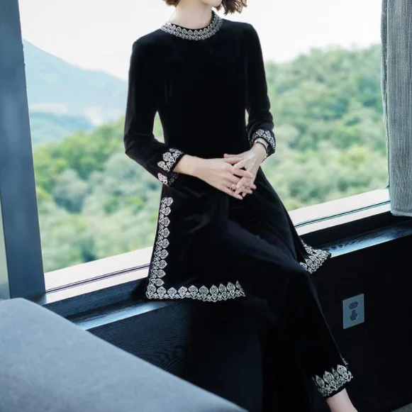 Золотой бархатный Модный летний женский костюм Conjunto Feminino Femme Deux, широкие штаны, комплект из двух предметов, Женский костюм DG310