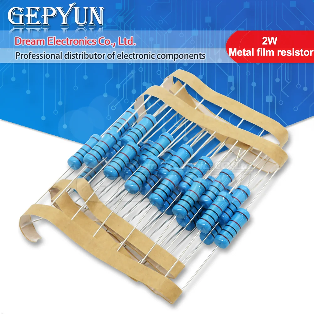 50pcs 2W Metal Film Resistor 2W 1% 0R-1M 0 2.2 10 100 120 150 220 270 330 390 910 1K 2.2K 4.7K 9.1K 10K 15K 100K 470K 1M ohm metal film resistor,metal film resistors