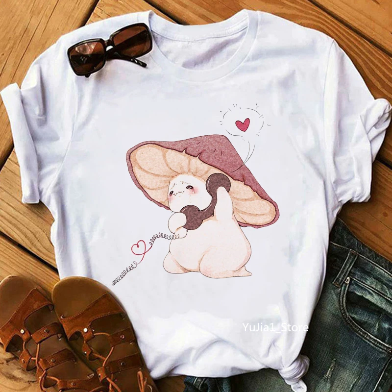 

Funny T-Shirt Women Clothes 2024 Cute Mushroom Call Tshirt Femme Harajuku Kawaii T Shirt Female Summer Fashion Tops Tee Shirt