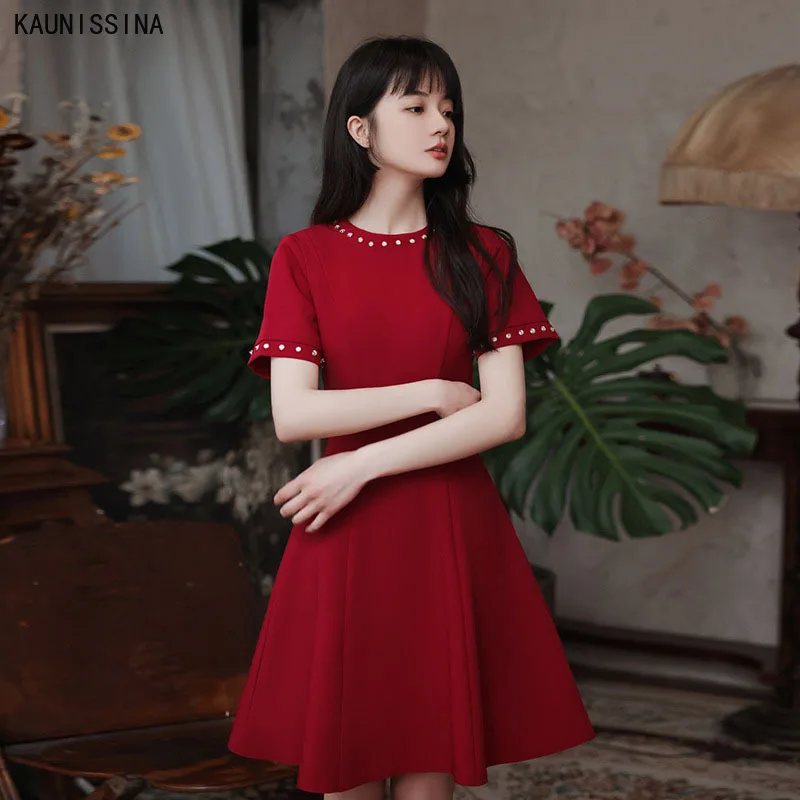 

Новое короткое коктейльное платье KAUNISSINA для женщин, винтажные платья-трапеции с коротким рукавом для вечеринки, вечерние платья