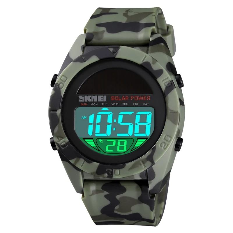skmei solar power sport led watch water resistant 50m