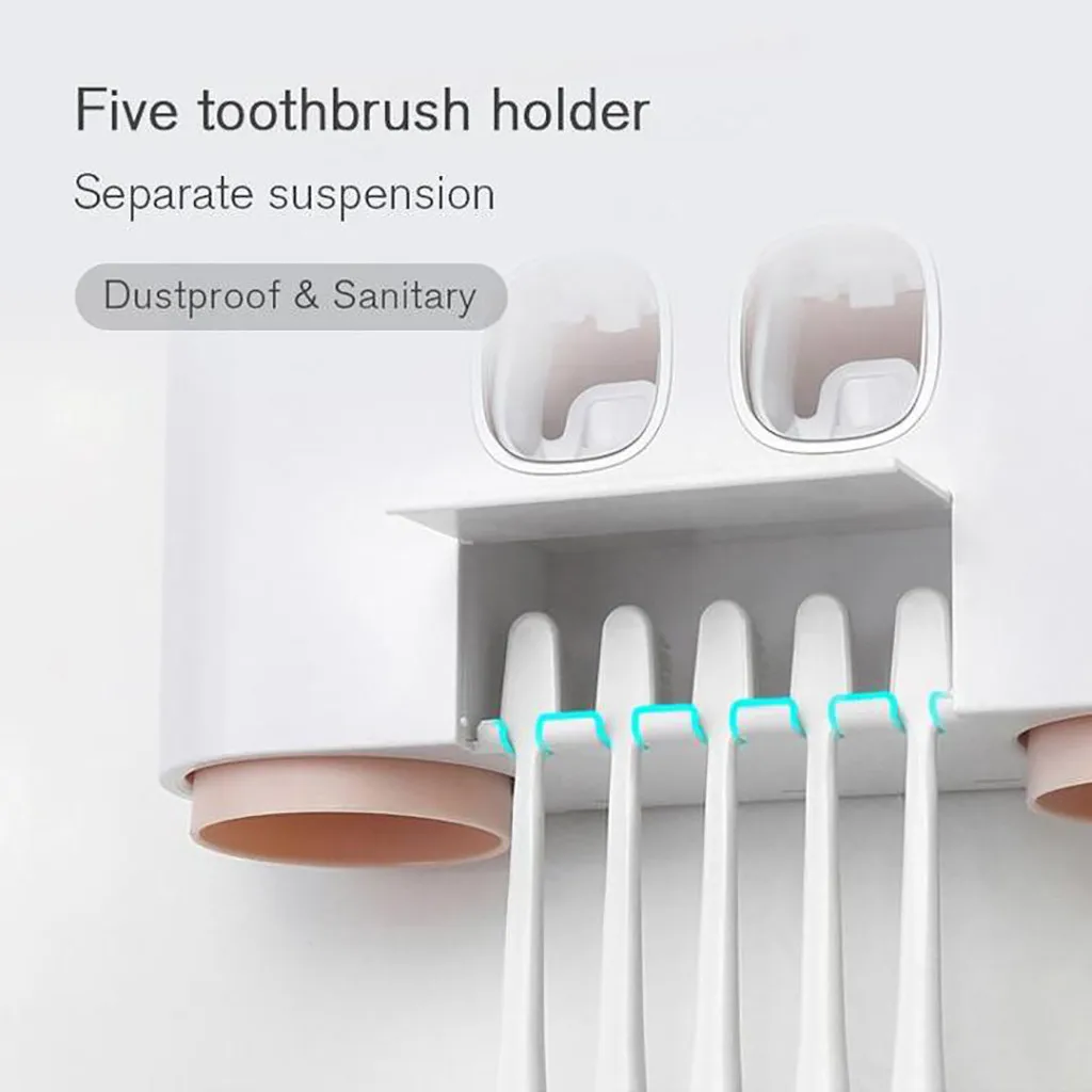 L4 Auto Squeezing Toothpaste Dispenser Toothbrush Holder Set Home Wall Mount Stand Toothbrush Toothpaste Cup Storage Bathroom