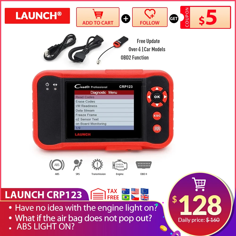 Профессиональный считыватель кодов OBD2 LAUNCH Creader CRP123 сканер X431 CRP 123 автоматический