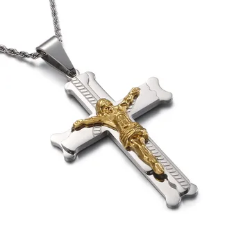 

Bible Silver Color Jesus Cross Stainless Steel Pendants Necklaces Byzantine Long Chain Necklace For Men Jewelry Colar Collier