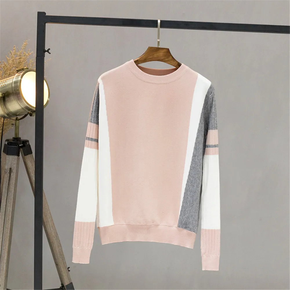 Высококачественный зимний пуловер с круглым вырезом, модный свободный свитер женские свободные пуловеры вязаный свитер для женщин - Цвет: Розовый