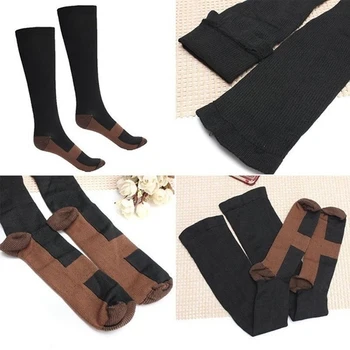 

GAOKE 1 Pair Unisex Copper Compression Socks Women Men Anti Fatigue Pain Relief Knee High Stockings