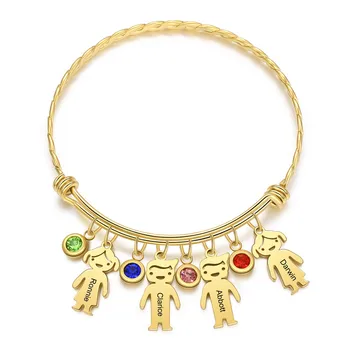 맞춤형 새겨진 아기 이름 팔찌 맞춤형 가족 팔찌 스테인레스 스틸 생일스톤 팔찌 여성 쥬얼리 2021