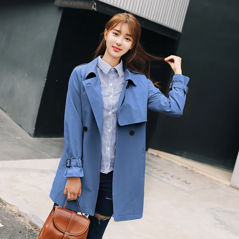 

Autumn Women Trench Coat Solid Long Sleeve Regular Wide Waisted Outwear OL Lady Fashion Streetwear Double Breasted Windbreaker