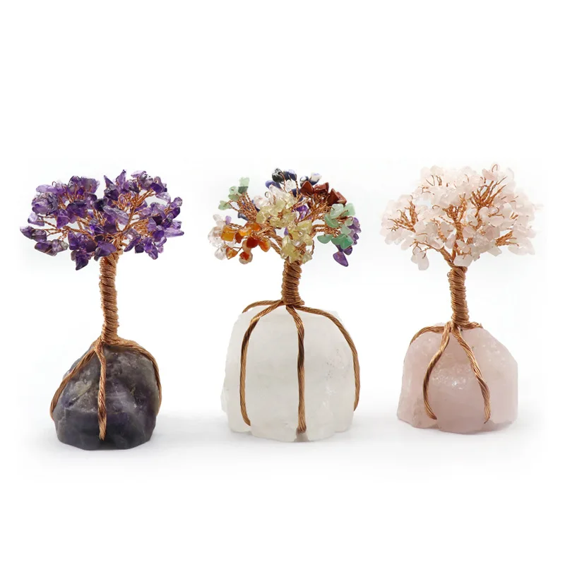 

Colorful crystal raw ore copper wire gravel tree of life lucky fortune fortune tree crystal ornaments factory direct sales