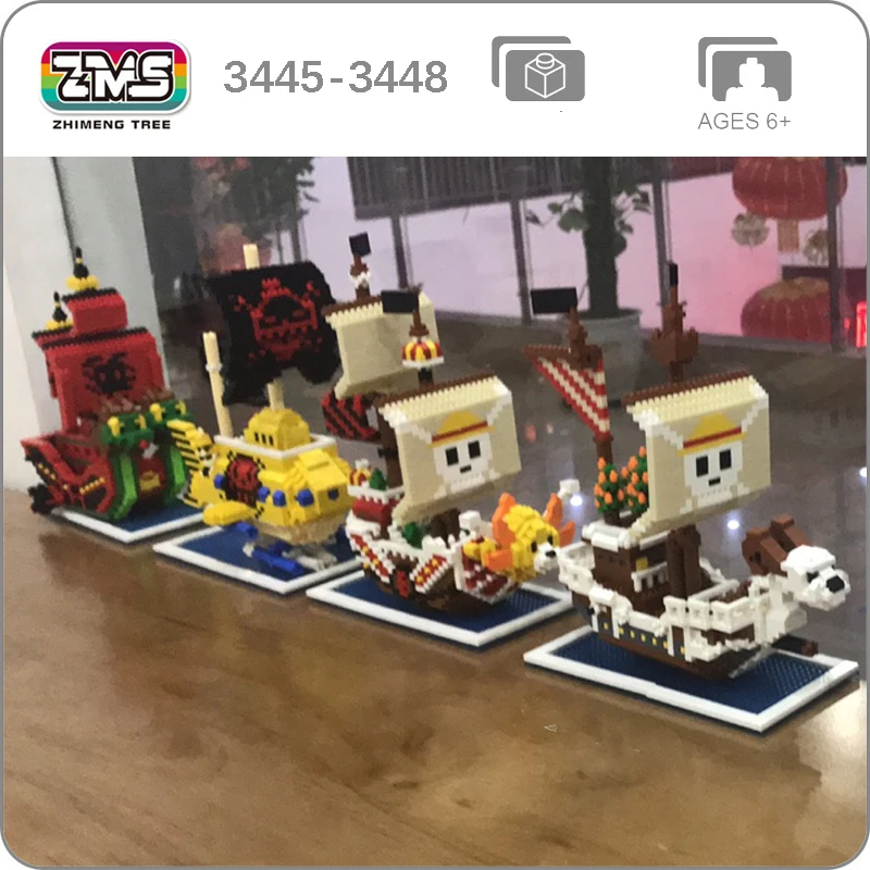 

ZMS One Piece Pirates Ship Luffy Thousand Sunny Going Merry Snake Law Submarine 3D Model Building Blocks Toy for Boys Gifts