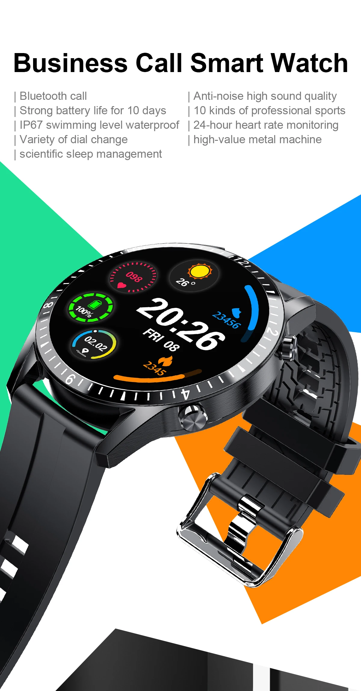 prova dip67 água conexão bluetooth para android ios smartwatch masculino