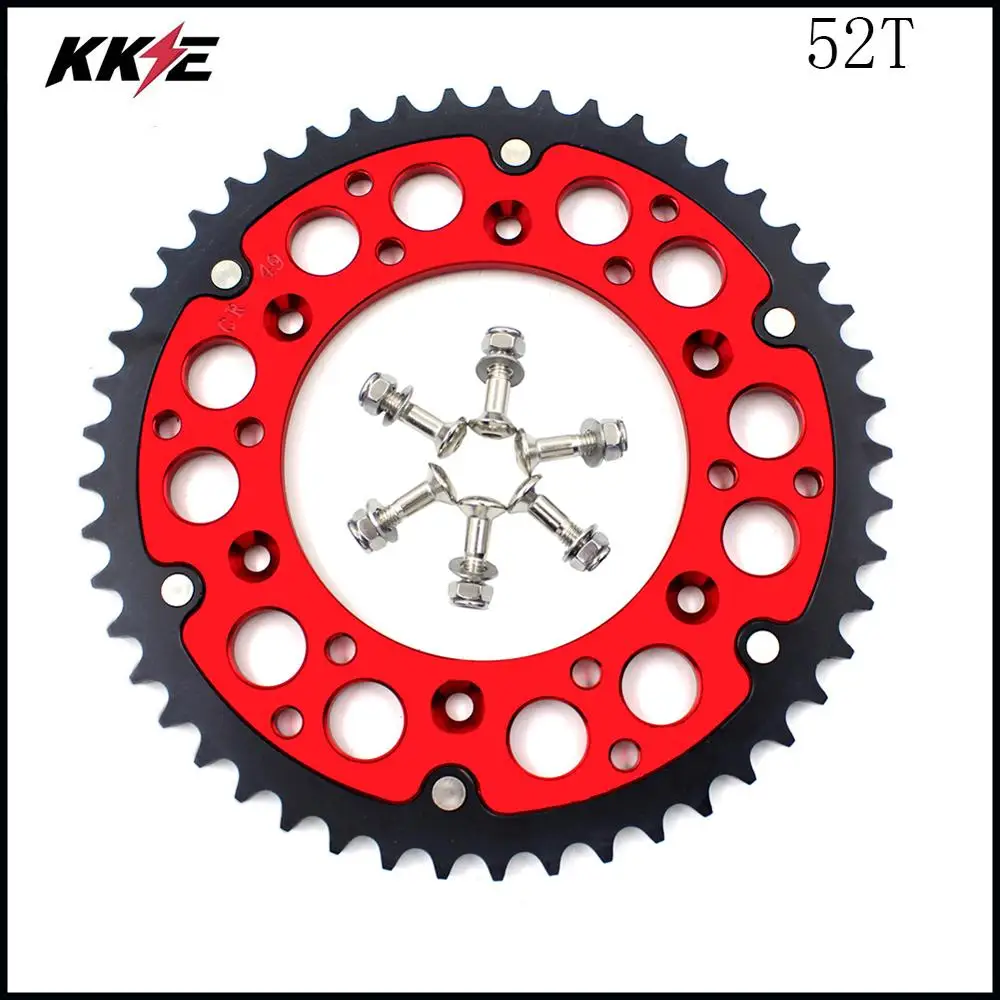 Задняя звездочка KKE 52T для Honda CR125 CR E R CR250 95-08 CRF250 04-17 CRF X CRF250X 450X 450R 250L красная |