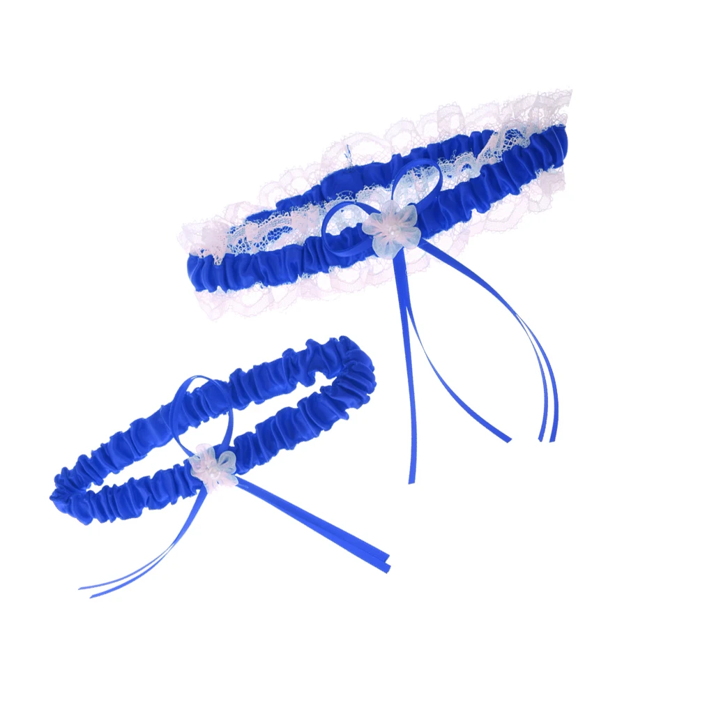 2Pcs Rustic Bridal Wedding Garter Floral Stretch Bridal Lace Satin Bowknot Thigh Ring Soft Socks Hen Party Lace Pearls Garter