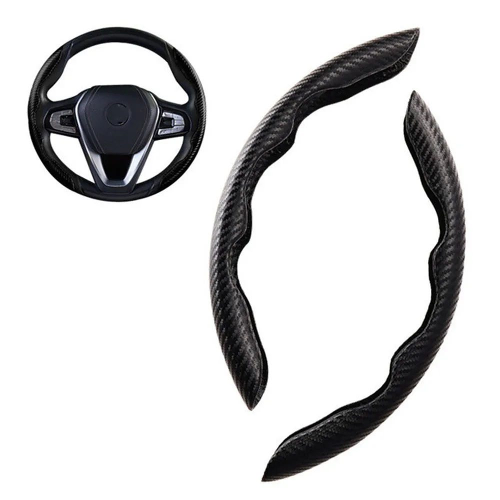 1Pair Car Steering Wheel Cover Universal  Non-Slip Booster Accessory Three Dimensional  Carbon Fiber Decoration Look